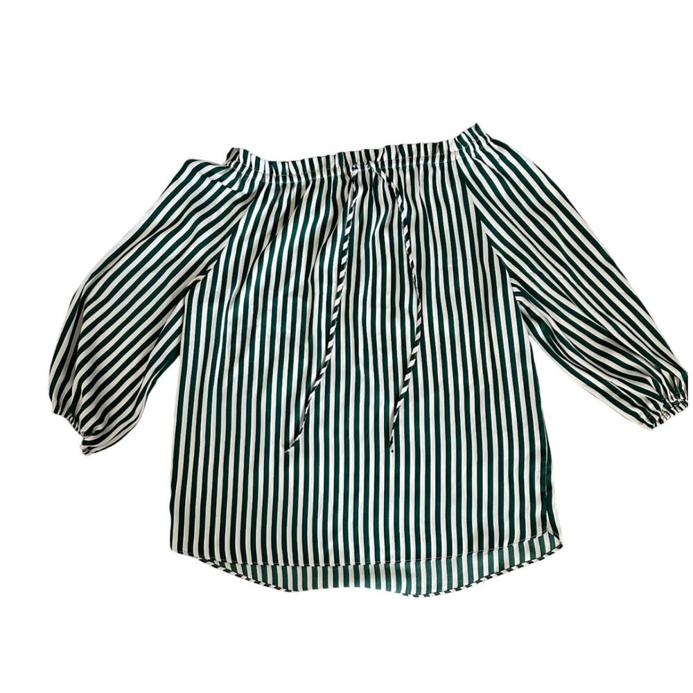 H&M Green and White Striped Off the Shoulder Blouse‎ 3/4 Sleeve Size 0